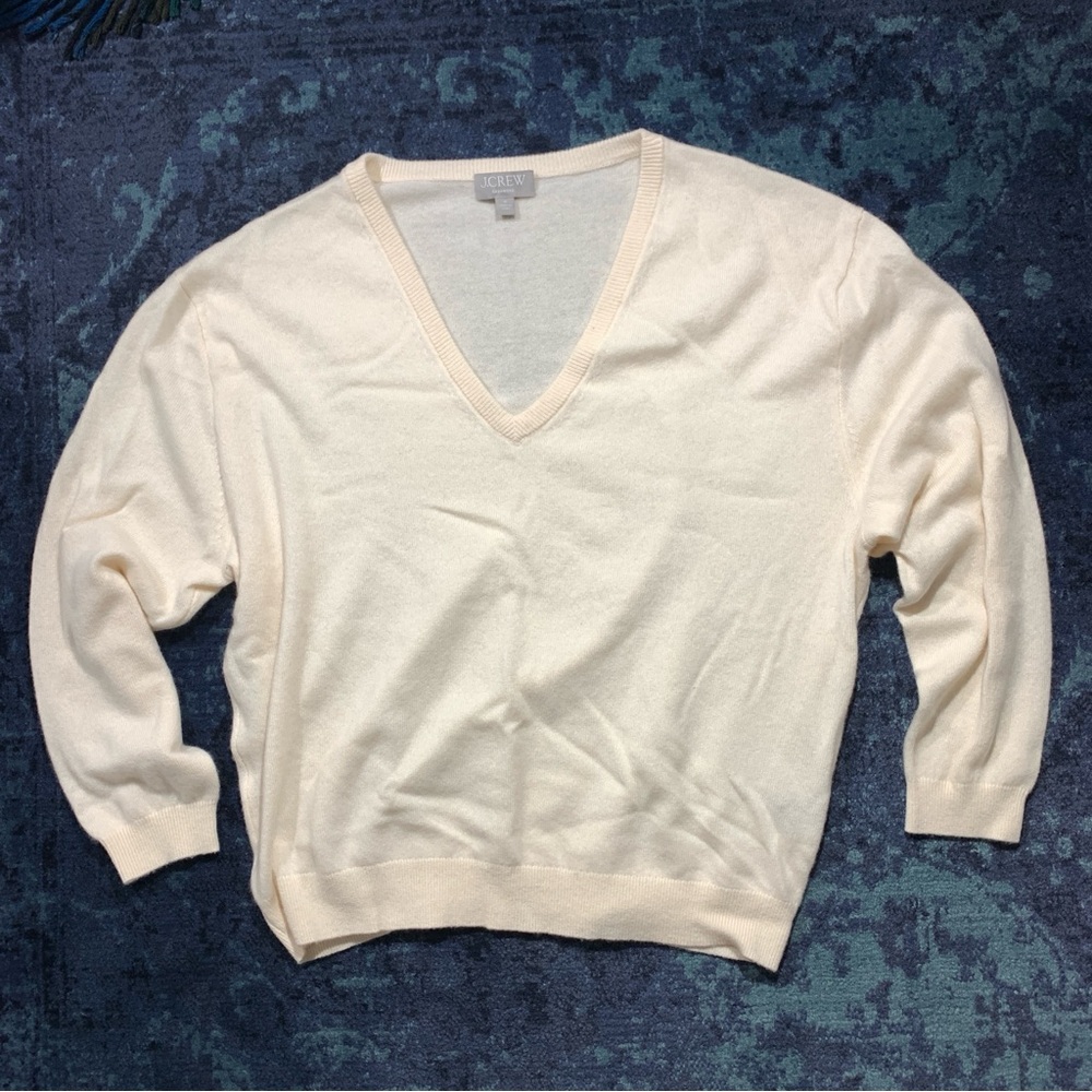 J Crew cashmere oversized v-neck, women's medium, heather muslin